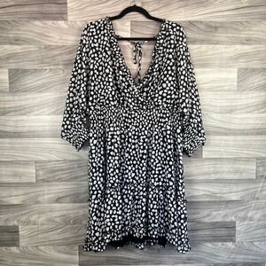 Cato Dress Women's Size 18/20W Black Polka Dot Lined Wrap V-Neck Pullover Career